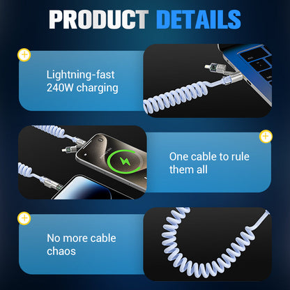 🏆Flash Sale⚡50K+ SOLD! 💥240W 4-in-1 Retractable Coiled Charging Cable