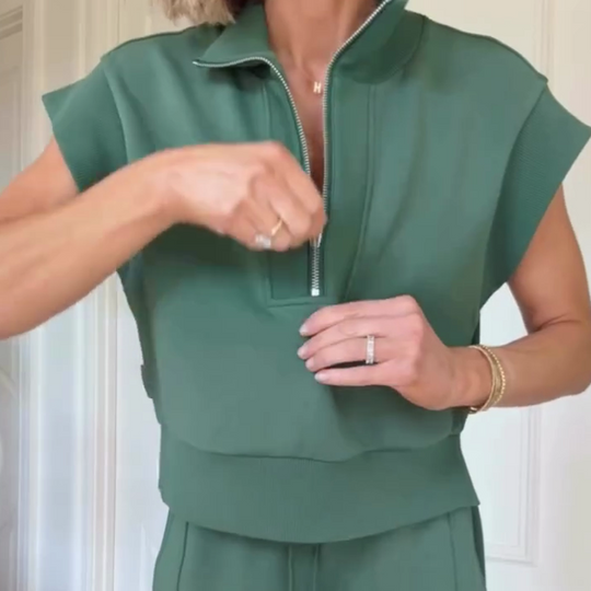 Burry Touch Touch Mezza Zip Felpa manica corta e Shorts casual tascabile elastico