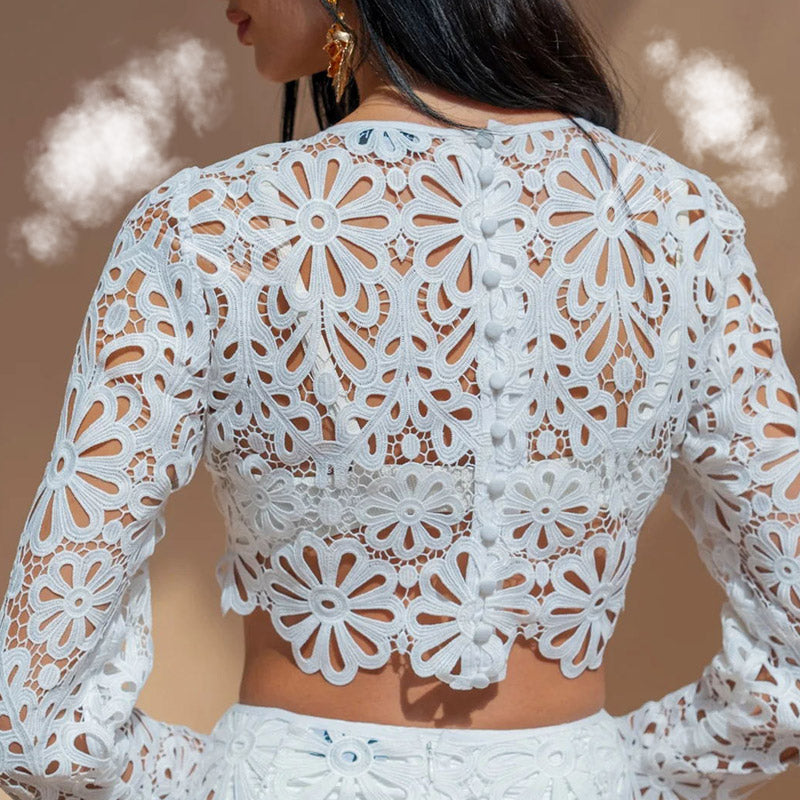 Balmy Summers Virkad spets Blommönster Elastisk midja Fishtail Semester Maxikjol