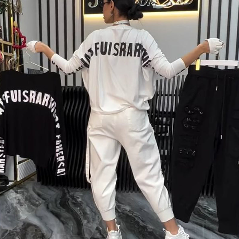 Women's Casual Letter Print Top & Pants Two-Piece Set