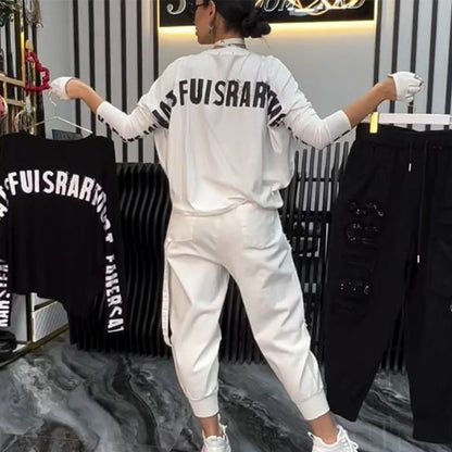 Women's Casual Letter Print Top & Pants Two-Piece Set