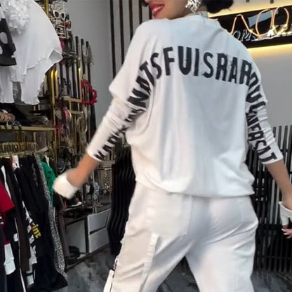 Women's Casual Letter Print Top & Pants Two-Piece Set