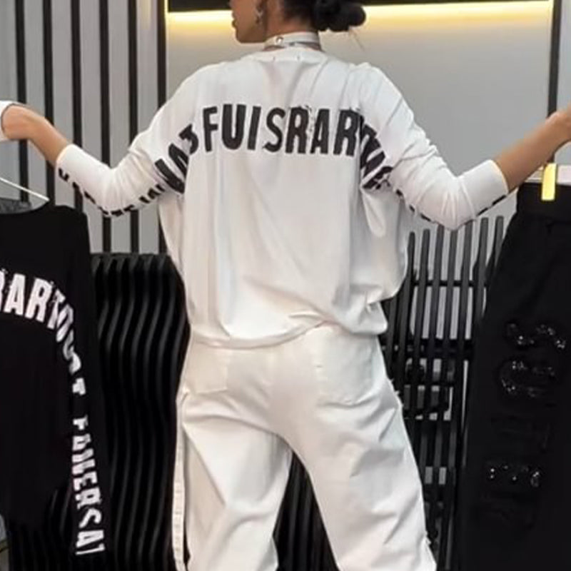 Women's Casual Letter Print Top & Pants Two-Piece Set