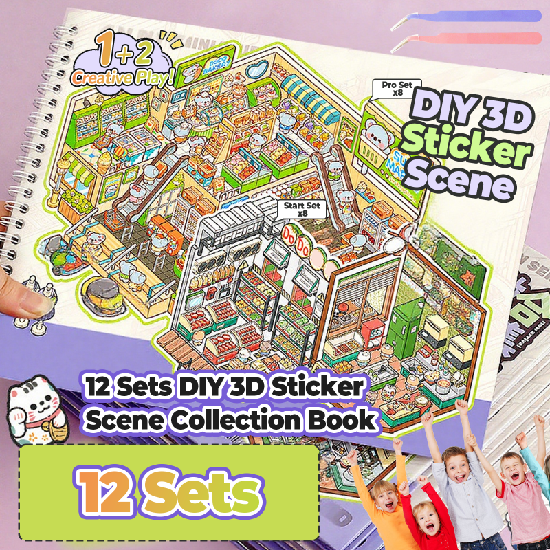 12 Sets DIY 3D Sticker Scene Collection Book