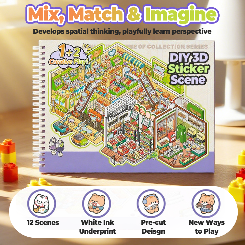 12 Sets DIY 3D Sticker Scene Collection Book