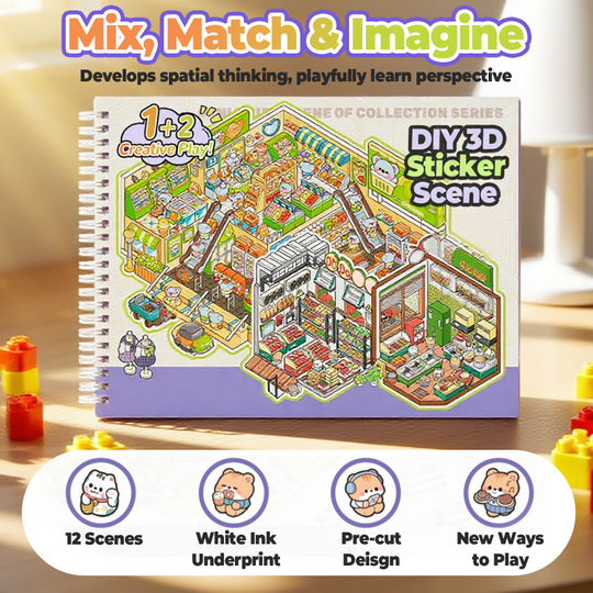 12 Sets DIY 3D Sticker Scene Collection Book
