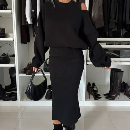 ❄️Early Winter Discount-49% OFF💃Women's Slanted Shoulder Sweatshirt & Sleeveless Dress Set