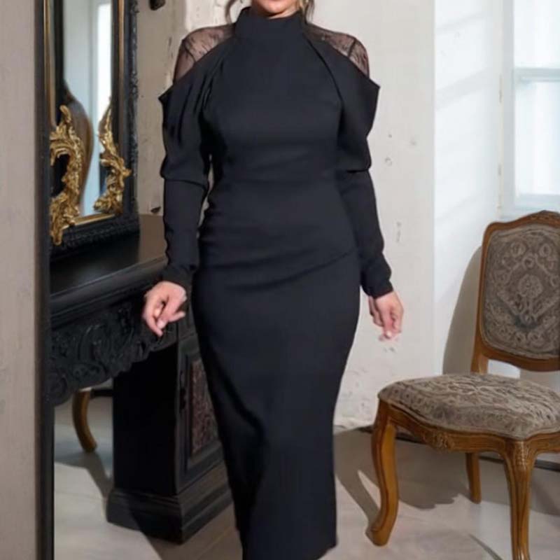 🖤Last Day Sale 50% Off 🖤 Women's Elegant Mock Neck Lace Back Midi Dress