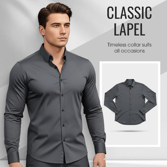 Men's Lapel Button-Down Shirt — Long Sleeve, Solid Colour 👔