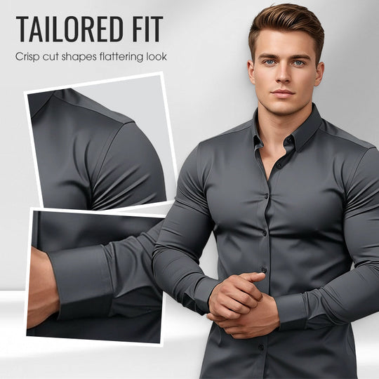 Men's Lapel Button-Down Shirt — Long Sleeve, Solid Colour 👔