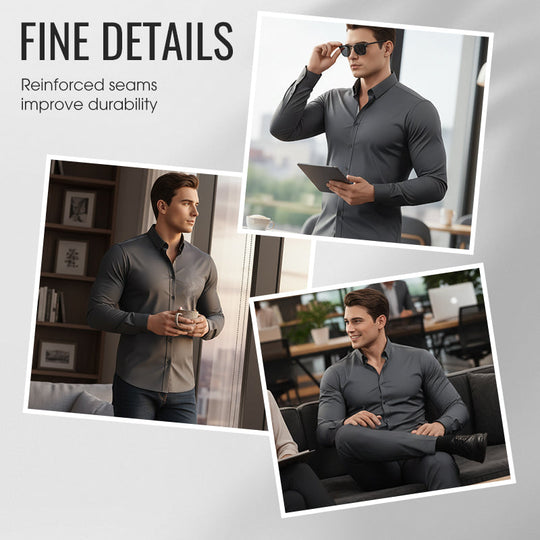 Men's Lapel Button-Down Shirt — Long Sleeve, Solid Colour 👔