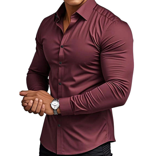 Men's Lapel Button-Down Shirt — Long Sleeve, Solid Colour 👔
