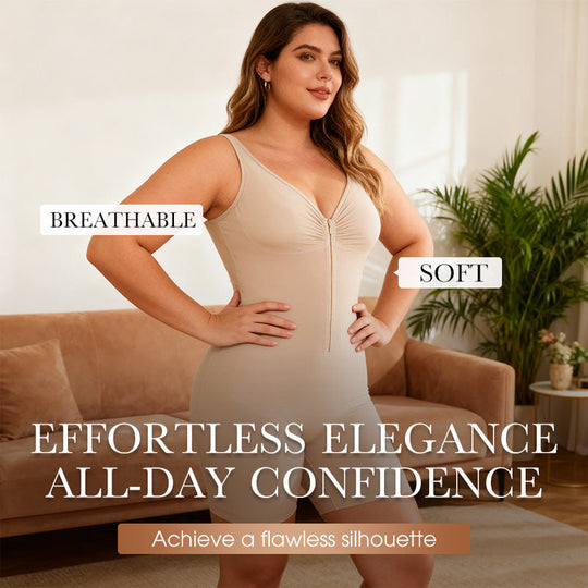 💐60% OFF 👗Women's Zip-Up Tummy Control Bodysuit – Ultra Stretch Breathable Mesh, Comfort Fit