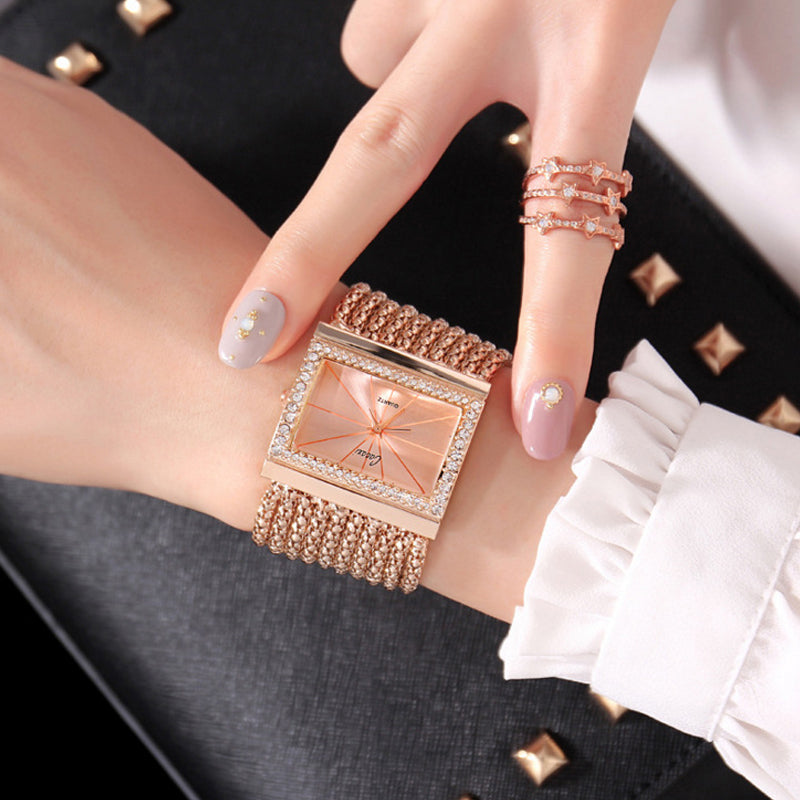 🎄🎁Julspecialerbjudande: 50 % RABATT💥Damklocka med strass, kvarts, fyrkantig