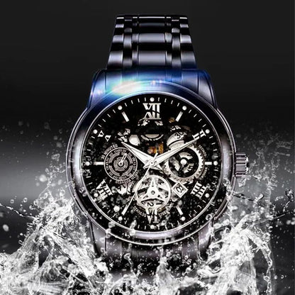 Men's Waterproof Roman Skeleton Automatic Mechanical Watch