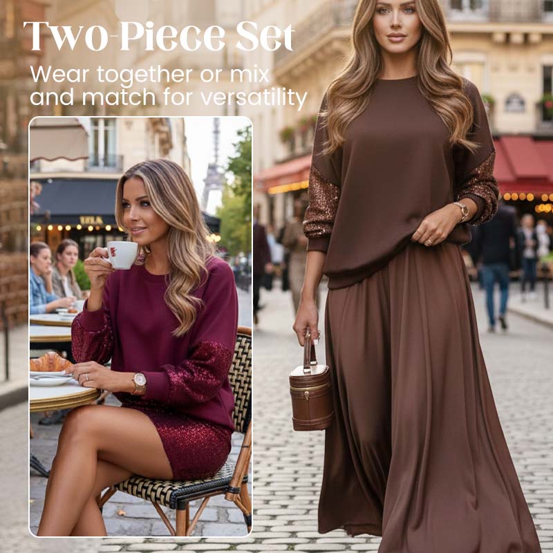 🎅Christmas Special Offer⚡Women's Sequin Sleeve & Skirt 2-Piece Set