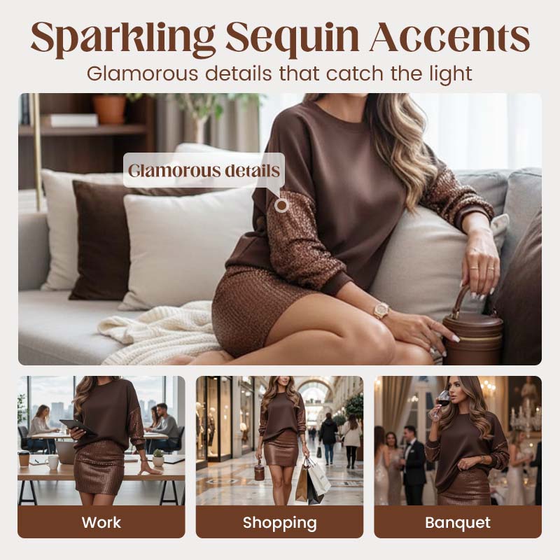 🎅Christmas Special Offer⚡Women's Sequin Sleeve & Skirt 2-Piece Set