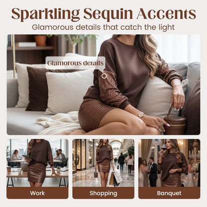 🎅Christmas Special Offer⚡Women's Sequin Sleeve & Skirt 2-Piece Set