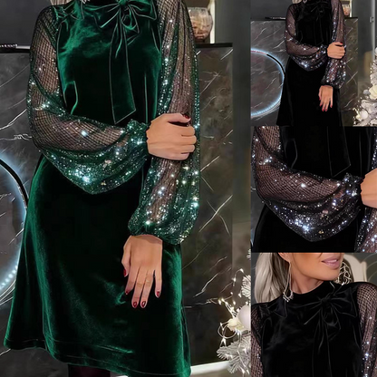 ⏳Limited-time 50% off⏰Women's Sequin Bow Tie Neck Dress✨👗