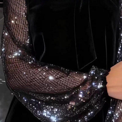 ⏳Limited-time 50% off⏰Women's Sequin Bow Tie Neck Dress✨👗