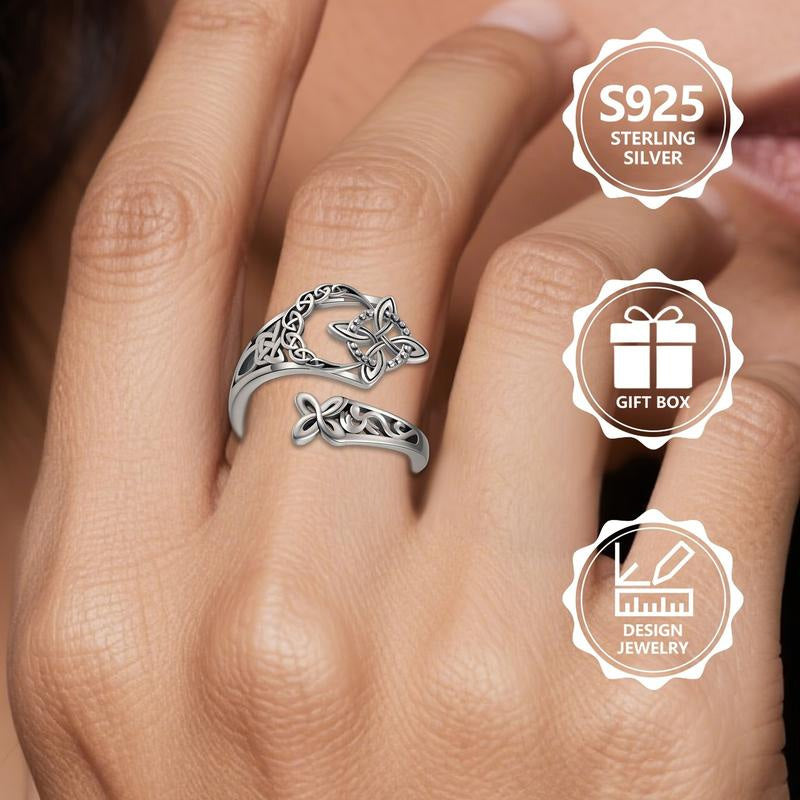 💝S925 Sterling Silver Celtic Knot Open Ring