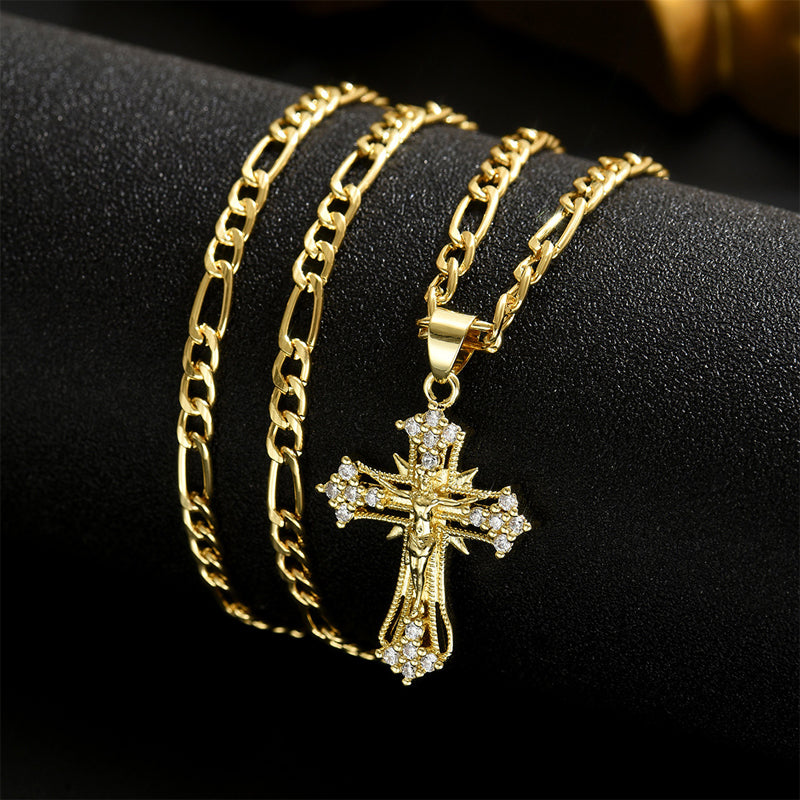 ✝️ ✨ Gold Crucifix Necklace – Detailed INRI Motif, Adjustable Figaro Chain & Hypoallergenic Finish 💛