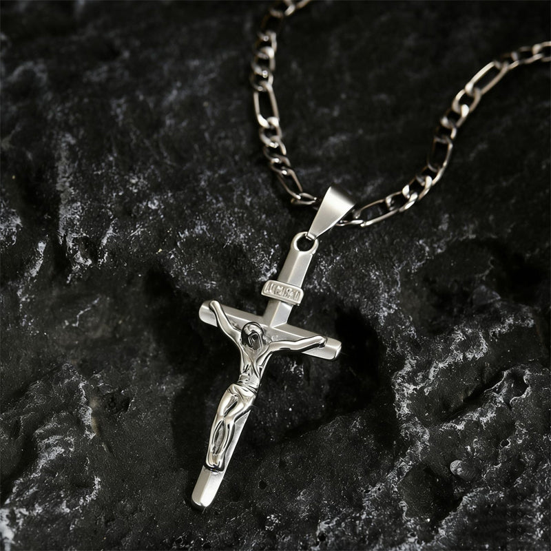 ✝️ ✨ Gold Crucifix Necklace – Detailed INRI Motif, Adjustable Figaro Chain & Hypoallergenic Finish 💛