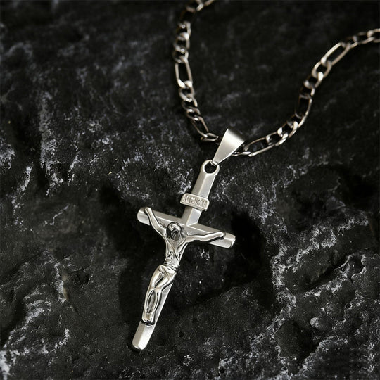 ✝️ ✨ Gold Crucifix Necklace – Detailed INRI Motif, Adjustable Figaro Chain & Hypoallergenic Finish 💛