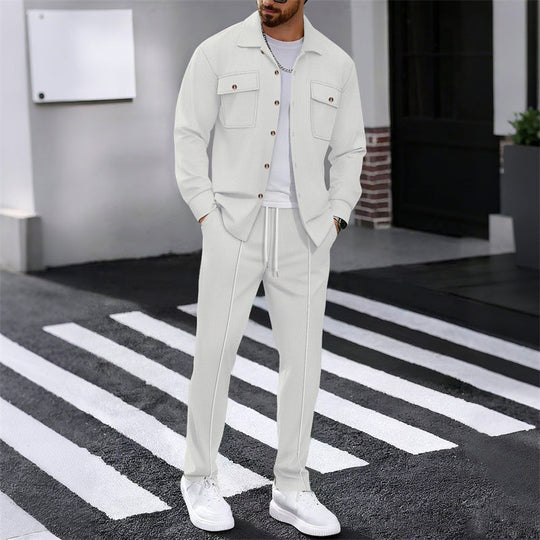 🔥 Men's Waffle Button-Up Jacket & Trousers Set – Breathable Waffle Knit, Relaxed Fit & Effortless Casual Style 👕👖