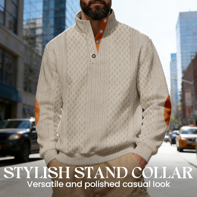 Men's Textured Jacquard Collared Sweatshirt