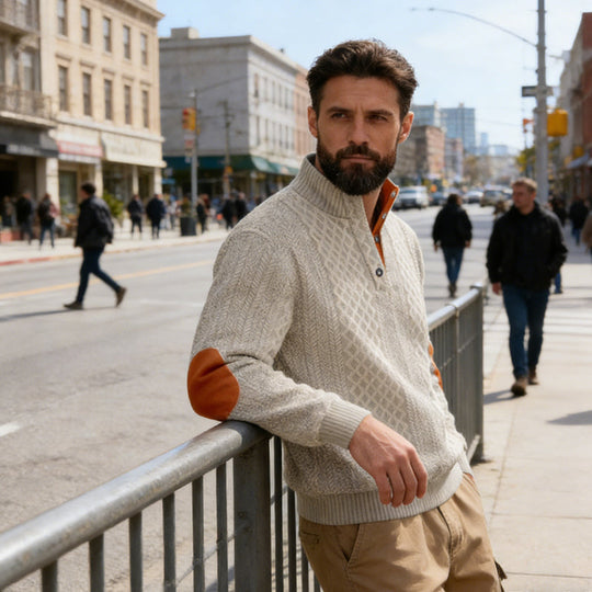 Men's Textured Jacquard Collared Sweatshirt