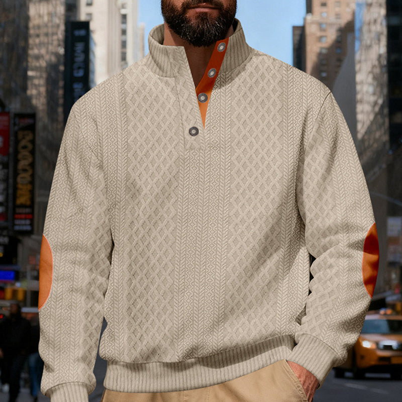 Men's Textured Jacquard Collared Sweatshirt
