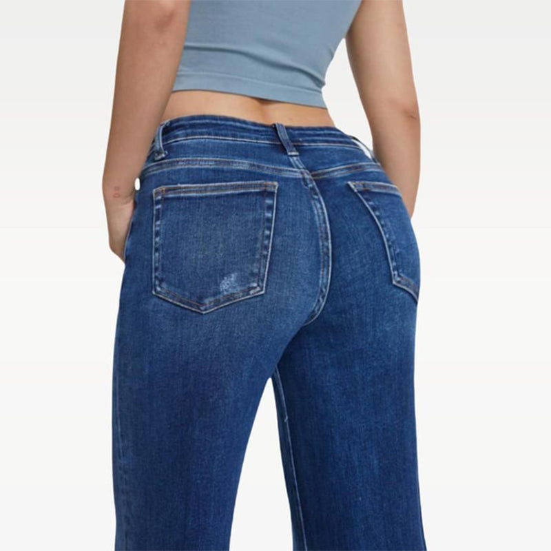 🎉 2026 Sale !! 👖Mid-low Rise BBL Jeans Stretchy Wide Leg Tummy Control Distressed Baggy Denim Pants 🌸