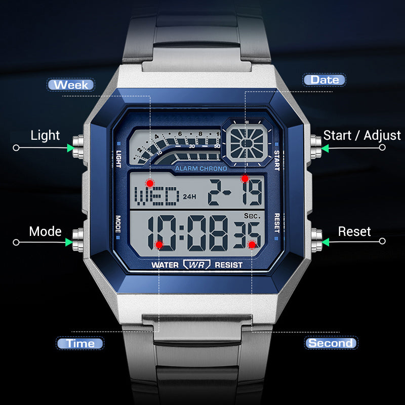 Unisex Square Digital Watch with Luminous Display
