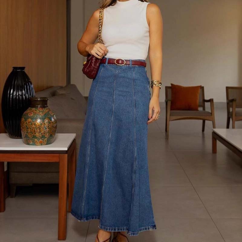 ✨🔥Women's High-Waist A-Line Denim Maxi Skirt💞