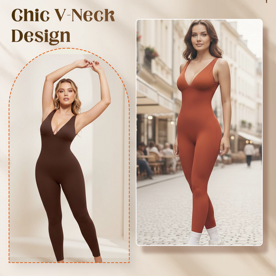 Deep V Shapewear with Chest Support Breathable High-Waisted Tummy Control Jumpsuit