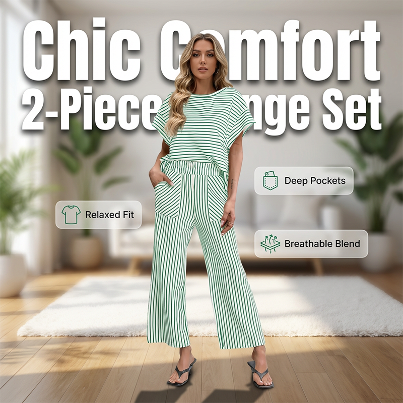 🥳2026 HOT SALE 50% Off 💞Women's Striped 2-Piece Lounge Set