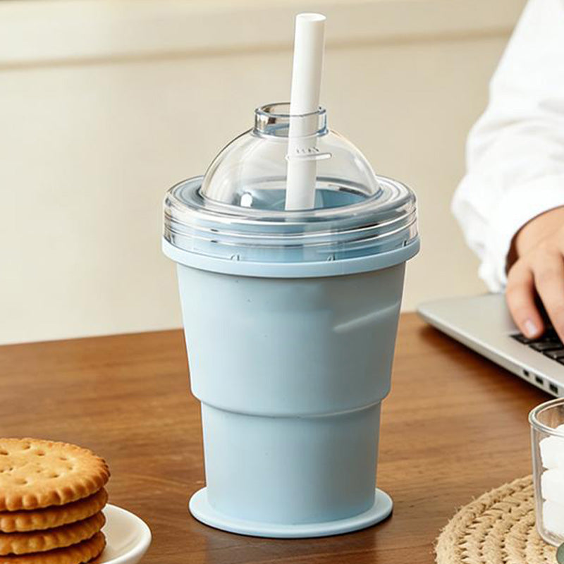 Portable Silicone Cup with Straw & Ice Mold