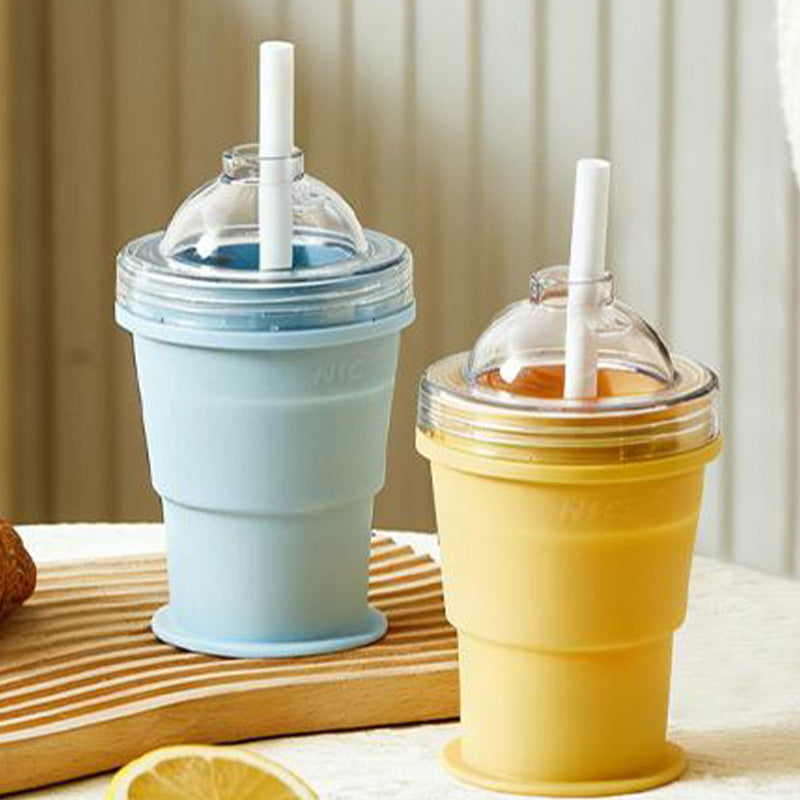 Portable Silicone Cup with Straw & Ice Mold