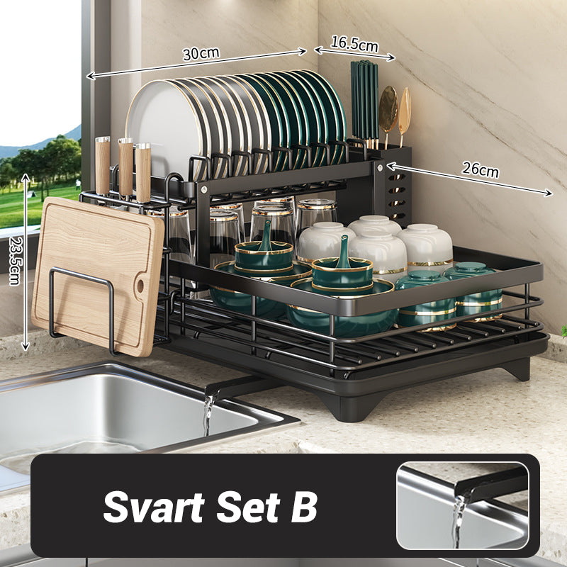 Foldable Over Sink Dish Drying Rack｜Pull-Out 2-Tier Dish Drainer with Utensil Holder｜Space Saving Kitchen Organizer for Small Kitchens
