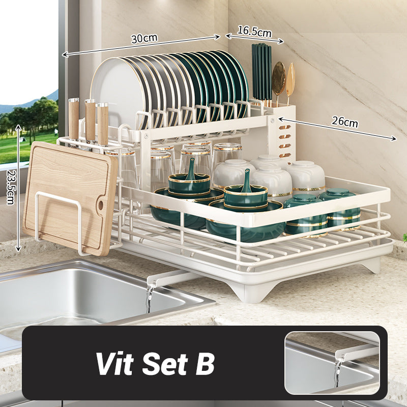 Foldable Over Sink Dish Drying Rack｜Pull-Out 2-Tier Dish Drainer with Utensil Holder｜Space Saving Kitchen Organizer for Small Kitchens