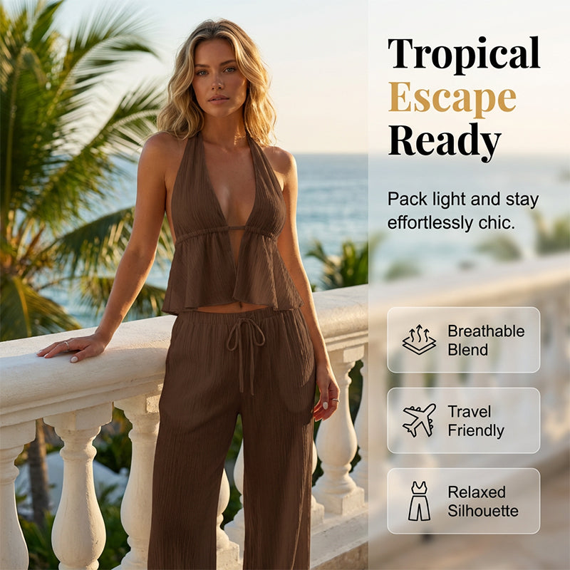 🥳2026 HOT SALE🥳Women's Halter Neck Backless Two-Piece Set