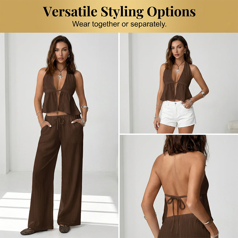 🥳2026 HOT SALE🥳Women's Halter Neck Backless Two-Piece Set