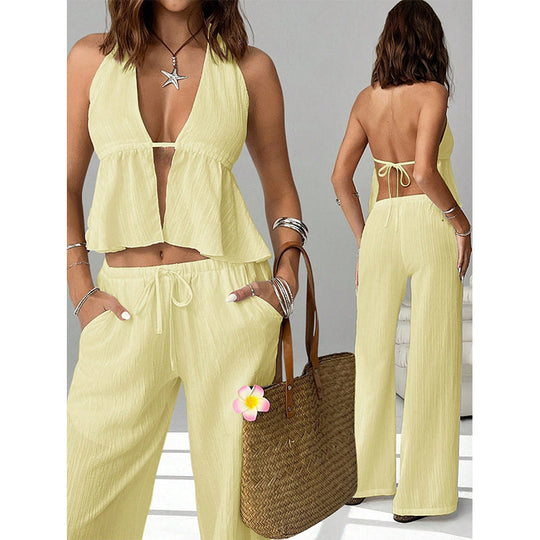 🥳2026 HOT SALE🥳Women's Halter Neck Backless Two-Piece Set
