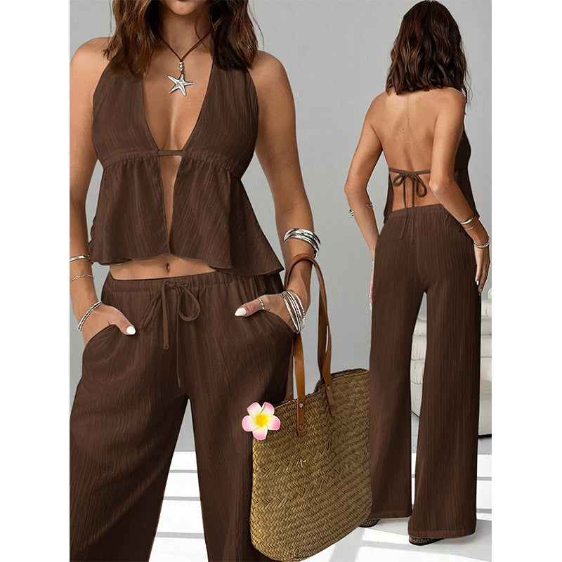 🥳2026 HOT SALE🥳Women's Halter Neck Backless Two-Piece Set