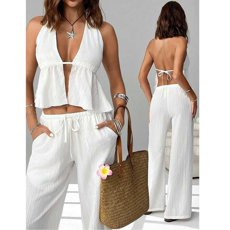 🥳2026 HOT SALE🥳Women's Halter Neck Backless Two-Piece Set