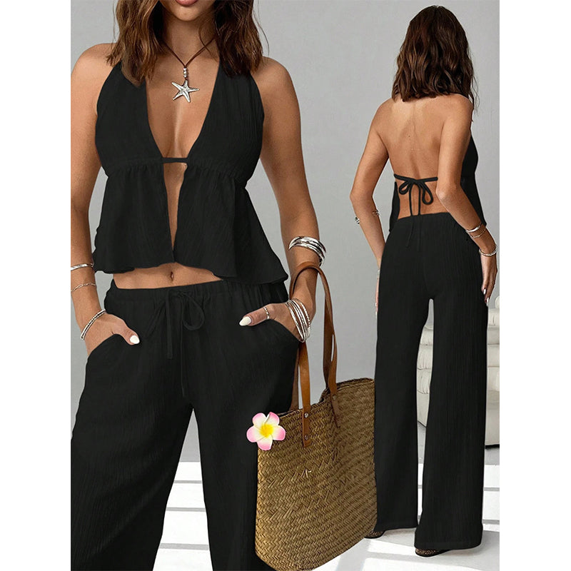 🥳2026 HOT SALE🥳Women's Halter Neck Backless Two-Piece Set