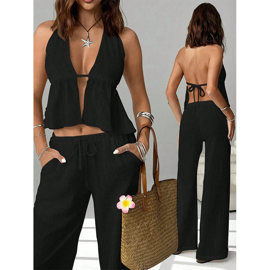 🥳2026 HOT SALE🥳Women's Halter Neck Backless Two-Piece Set