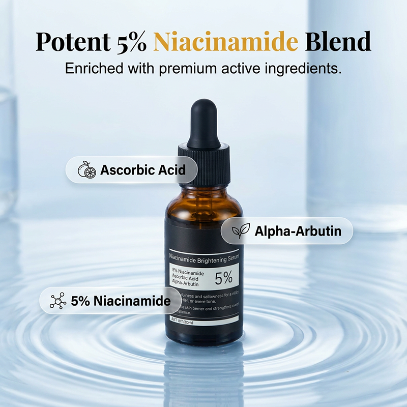 【JMCY × Teashell】Whitening Serum 5% Niacinamide & Alpha Arbutin 30ml — Reduces Dark Spots, Brightens Skin, Long-Lasting Hydration, Suitable for Sensitive Skin