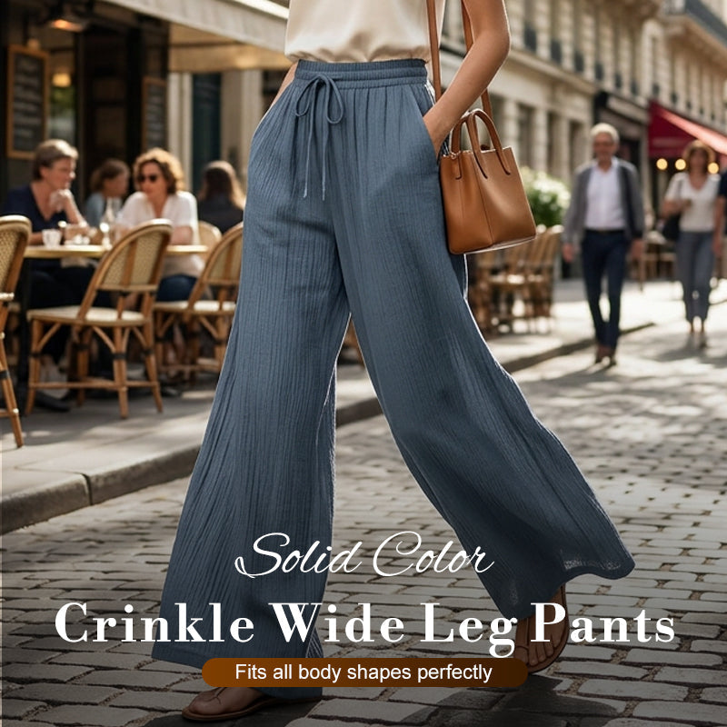 🥳34% OFF today!! 🥳High Waisted Drawstring Wide Leg Casual Linen-Feel Soft Touch Trousers with Side Pockets